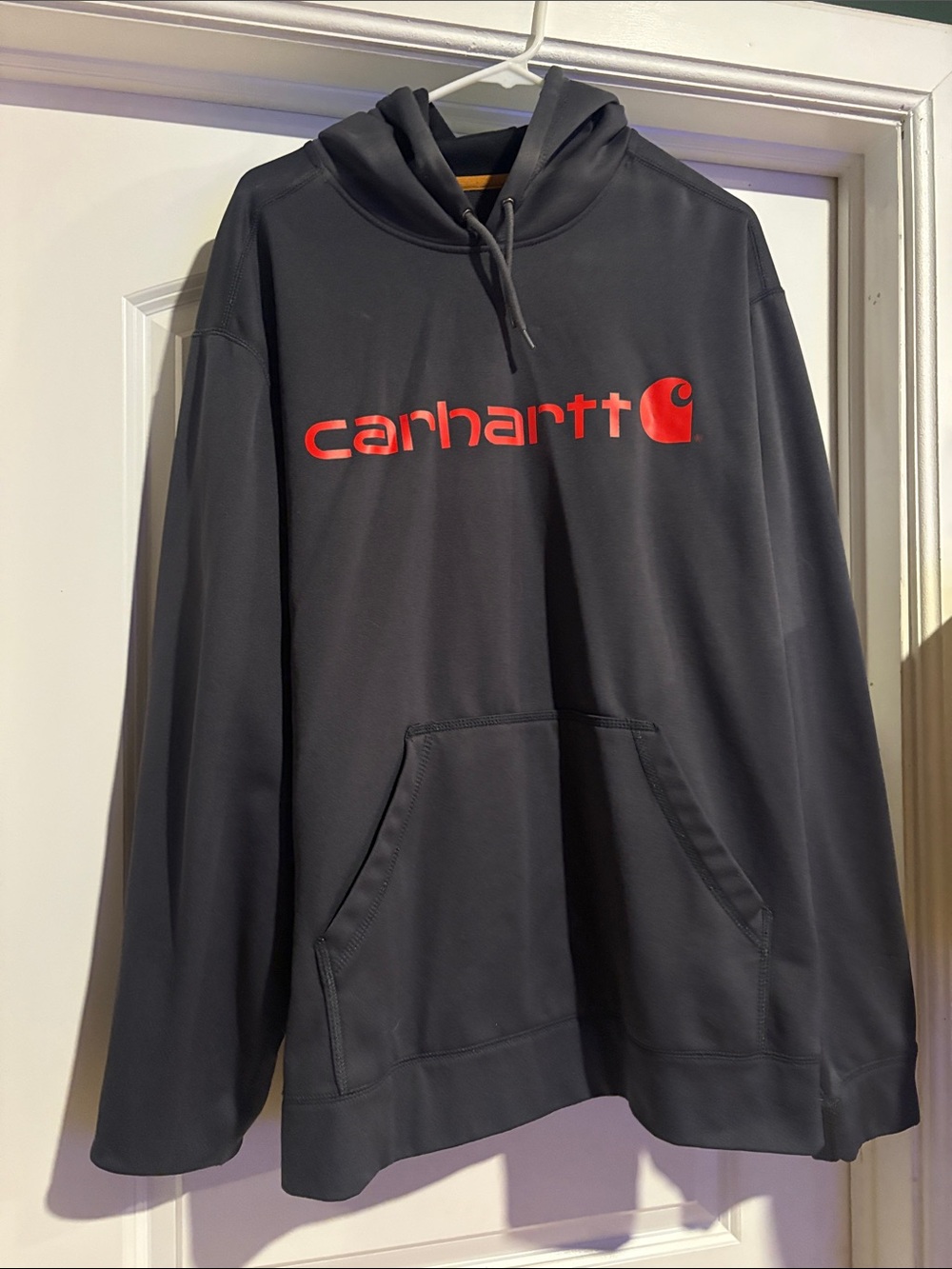 Women’s Carhartt Gray Hoodie with Neon Red/Orange Logo